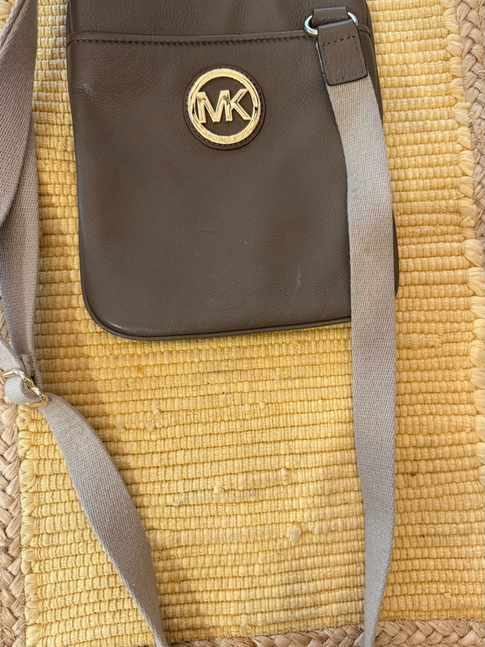 Michael Kors Chocolate Brown Crossbody with Gold MK Emblem